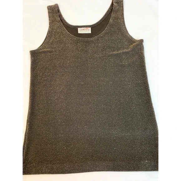 Chico's Silk Blend Brown/Gold Metallic Tank Top Size Small E015 - Picture 5 of 5